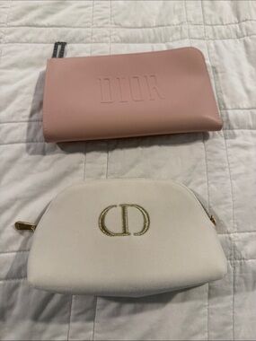 Dior Pink leather like Zip Pouch  AND Dior White velvet Case — Gold CD Accent